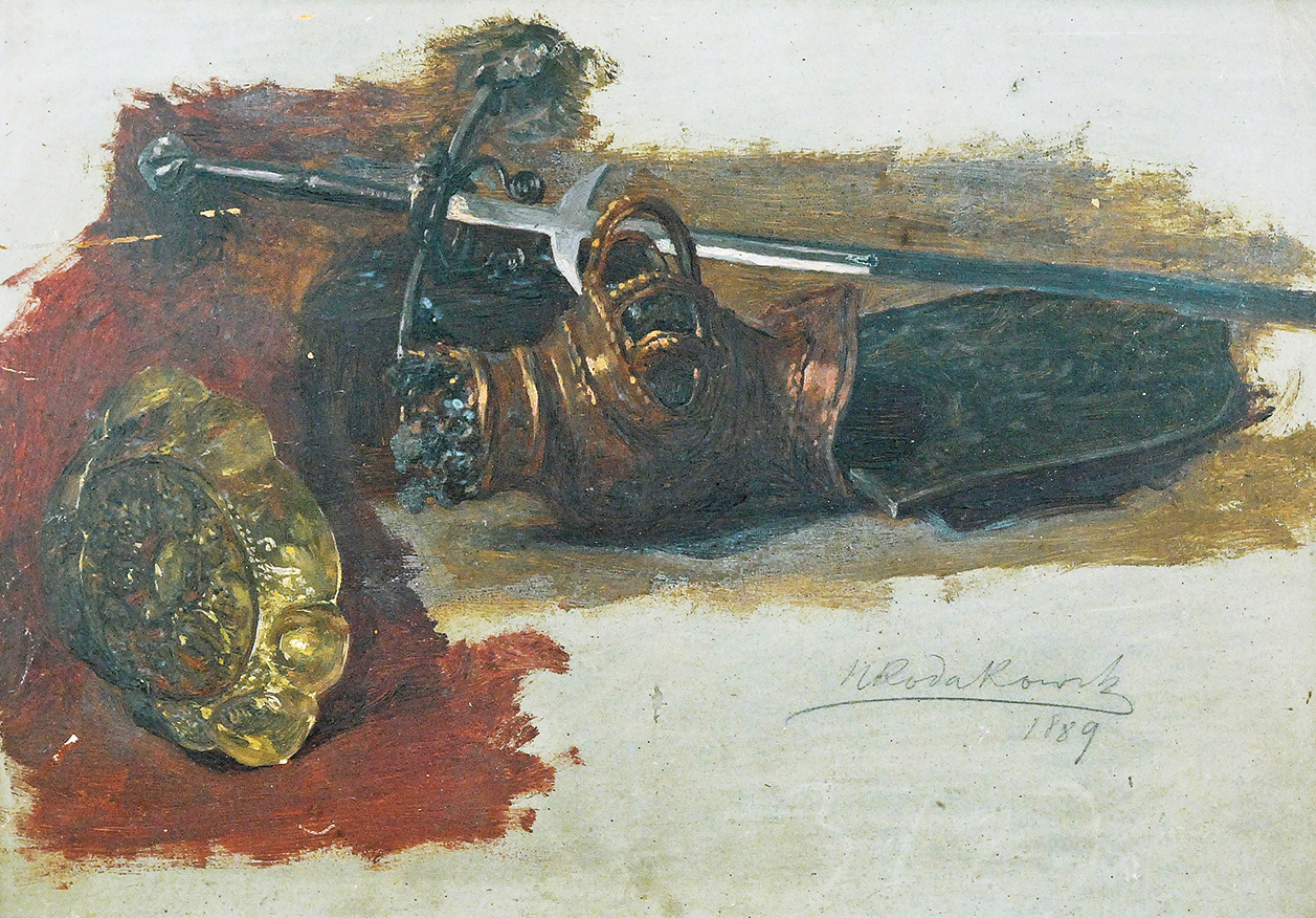 Studia hełmu, miecza i patery, 1889